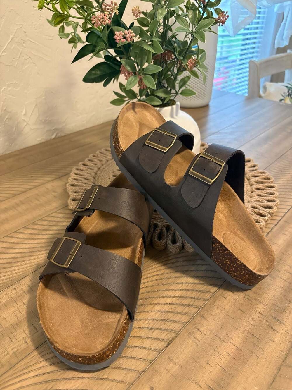 George Mens Size 11 Double Buckle Cork Footbed Sandals- (1)